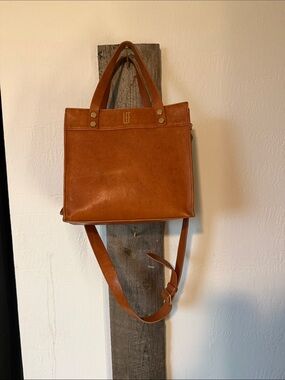 Mark & Graham Brown Leather Tote Bag Gold LEF Monogram